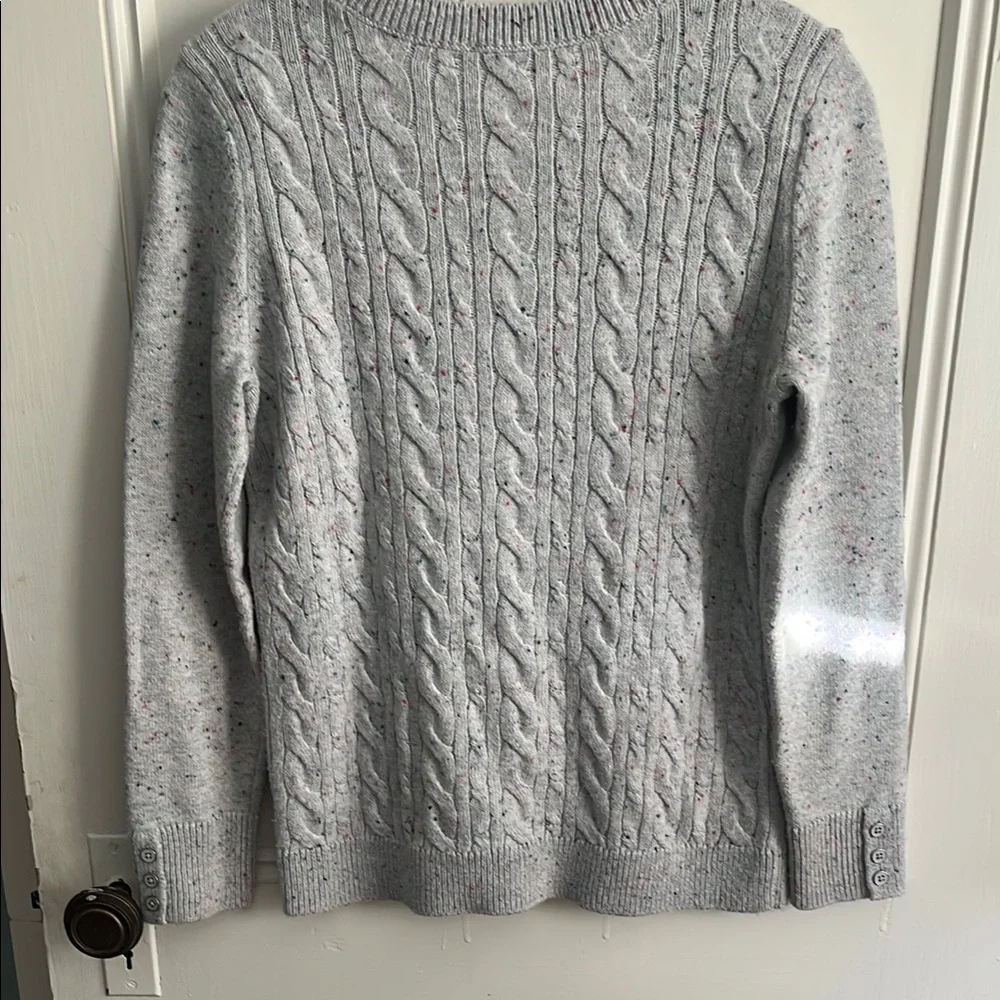 Talbots Gray Classic Cable Knit Crew Neck Sweater - Picture 5 of 7